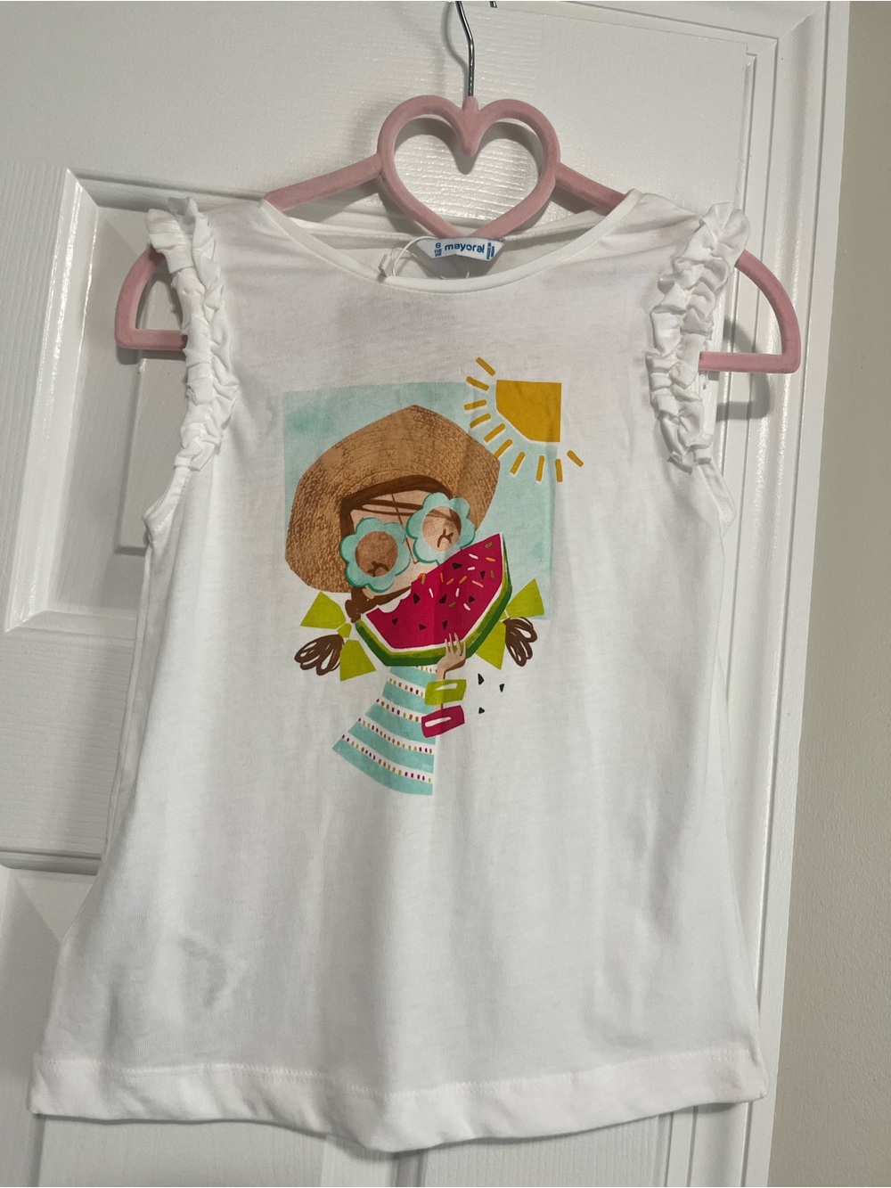 Mayoral White Girls' Watermelon Graphic Ruffle Tank Top